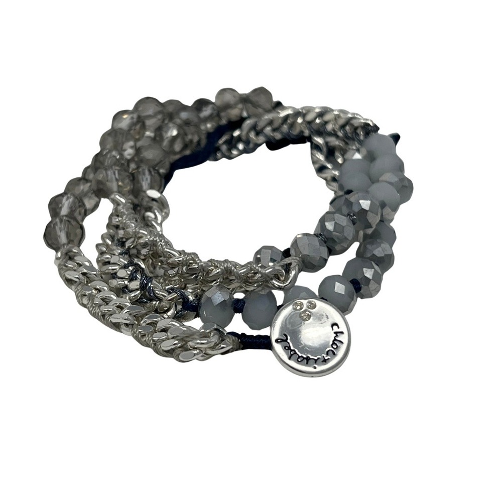 Chloe + Isabel Delicate Bead Chain Multi Wrap Bracelet Silver Gray Navy New